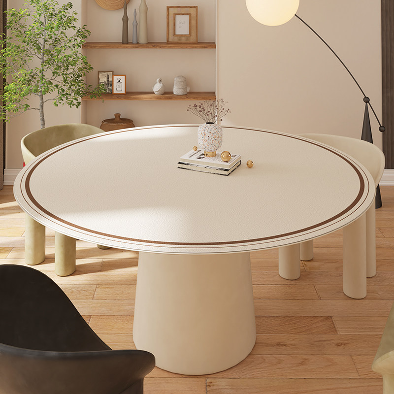 皮革圆桌硅胶桌垫纯色奶油色防水防油防烫免洗茶几电视柜布餐桌垫