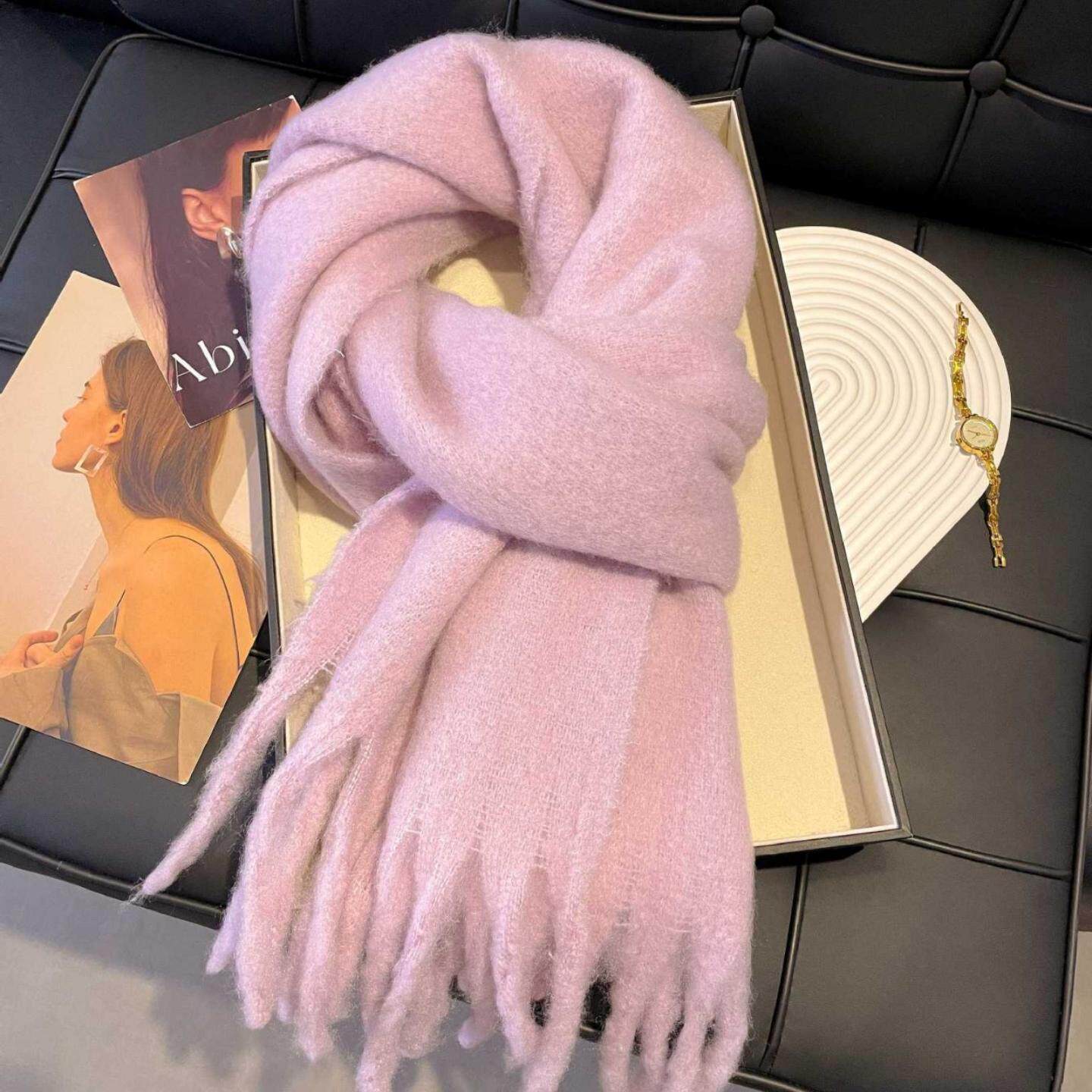 仿羊绒纯色围巾女秋冬季新品马海毛纯色百搭围脖加大加厚保暖披肩