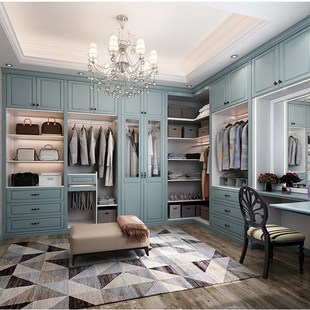 北京定制衣柜整体卧室步入式实木衣帽间欧式转角柜子定做全屋家具