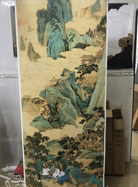 仇英桃源仙境图画心国画工笔山水人物画高清复制66.7X175cm原大