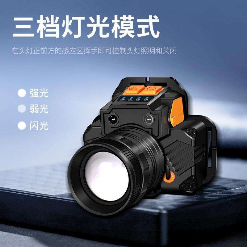 旋转变焦强光感应头灯 户外夜钓多功能充电头灯