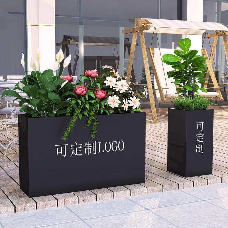 户外铁艺花箱围栏室外摆街道不锈钢花槽长方形奶茶店隔断种植箱