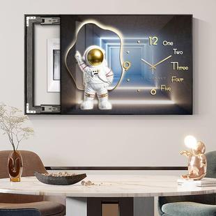 电表箱推拉装饰画带钟表配电箱遮挡免打孔现代简约太空人时钟挂画