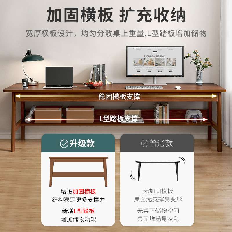 长条桌实木腿双人书桌简易办公电脑桌家用靠墙窄桌子学生卧写字台