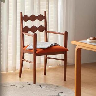 法式简约家用中古餐椅北欧椅子实木轻奢复古设计师休闲靠背靠背椅