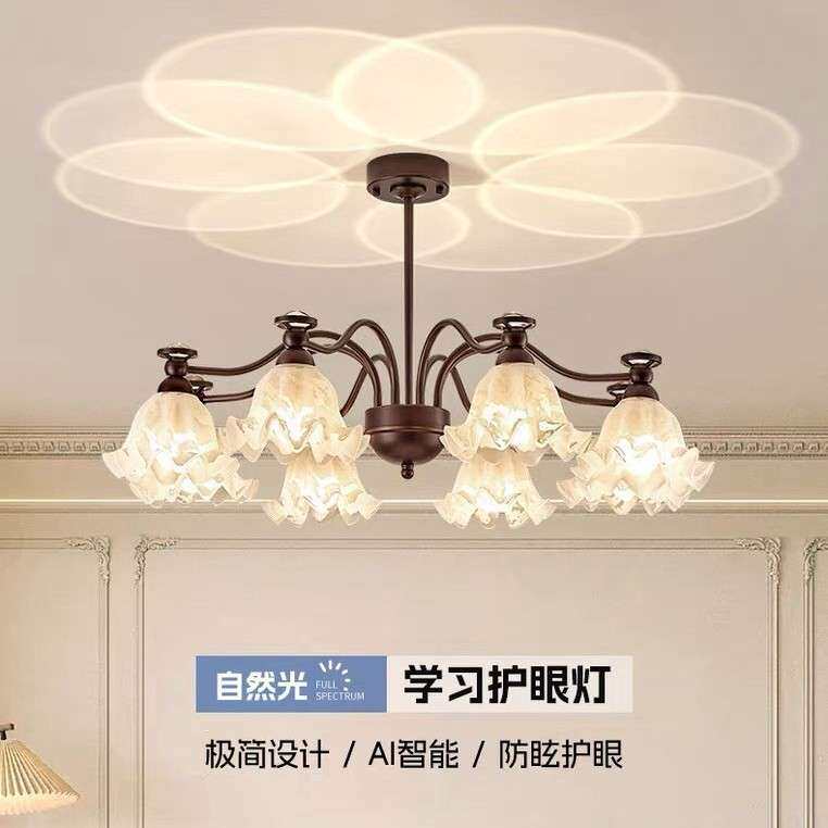 美式复古客厅吊灯创意玻璃铃兰花朵主卧室灯简约大气中古风餐厅灯