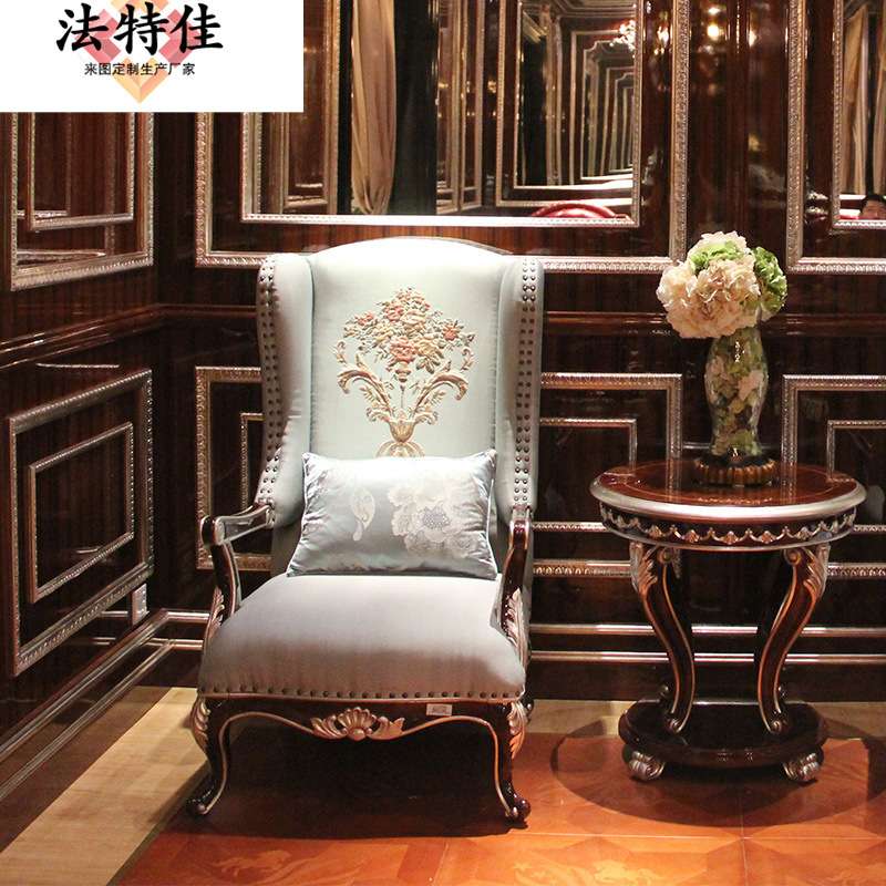 新古典客厅家具 实木手工雕花沙发边几 灯台 圆几休闲椅