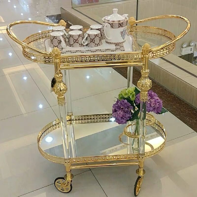 家用餐车高档镀金酒水车欧式酒店金属餐车商务送礼领导婚庆乔迁品