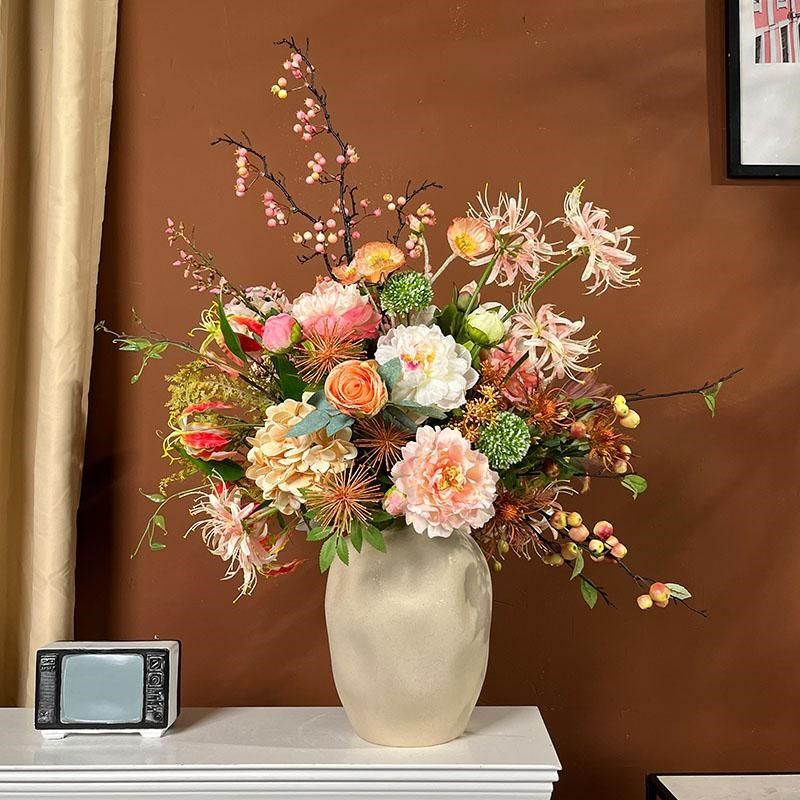 复古风仿真花套装高档绢花软装花艺摆件装饰花油画风大型插花假花