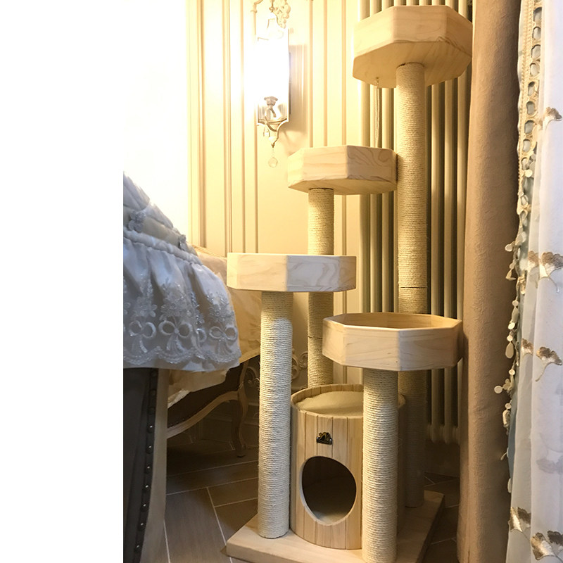 实木大型猫爬架高低多层木质猫架剑麻绳进口松木猫窝猫树一体
