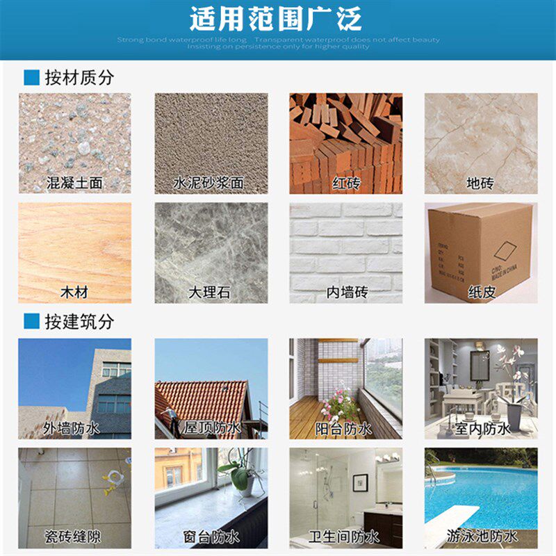 纳米渗材型防水剂屋顶防水透料内水墙面外泥楼板防潮液防渗剂