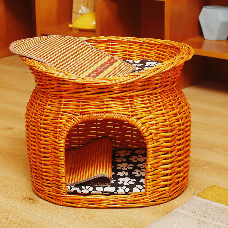 四季猫用猫窝藤编夏季猫屋别墅房子可层通笼子双拆洗猫咪用品狗窝