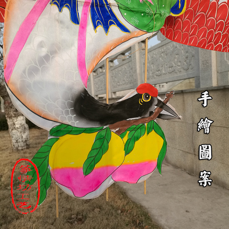 潍坊架色传统软翅仙物风筝人鹤童子手绘纯手工轧制竹骨特放飞展览