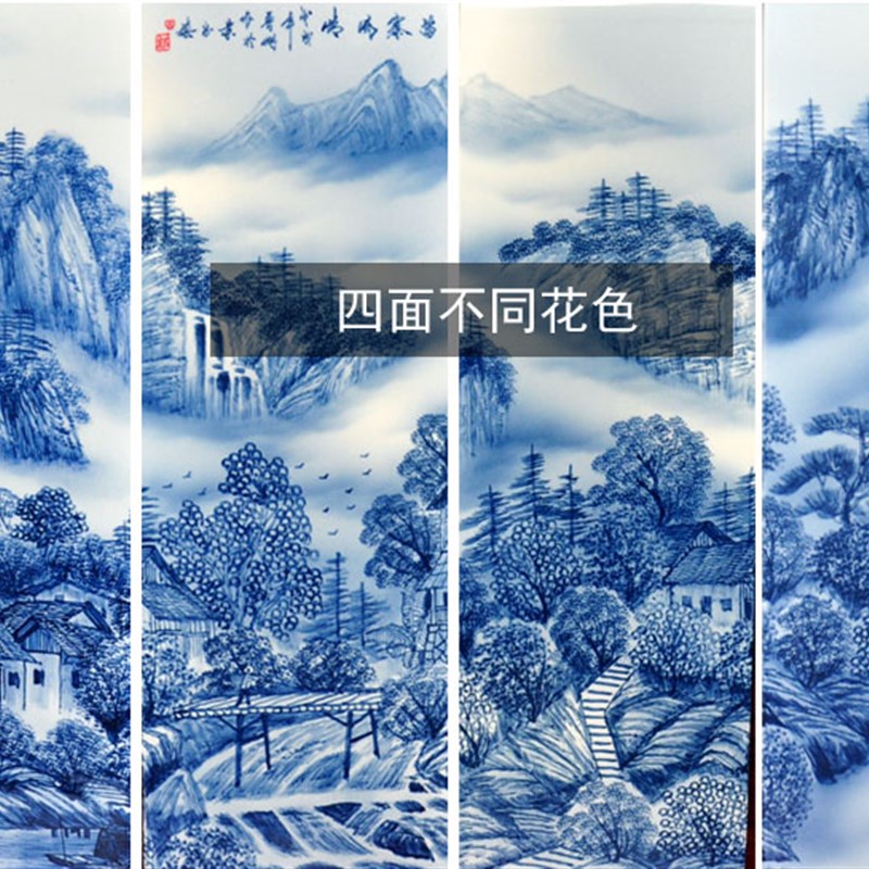 景德古陶瓷青花瓷毛笔画笔式方行笔筒中四复镇书房花瓶摆件花插