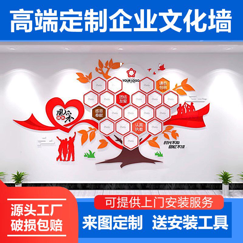 团队风采员工照片墙贴装饰定制公司企业会议室荣誉展示文化墙设计
