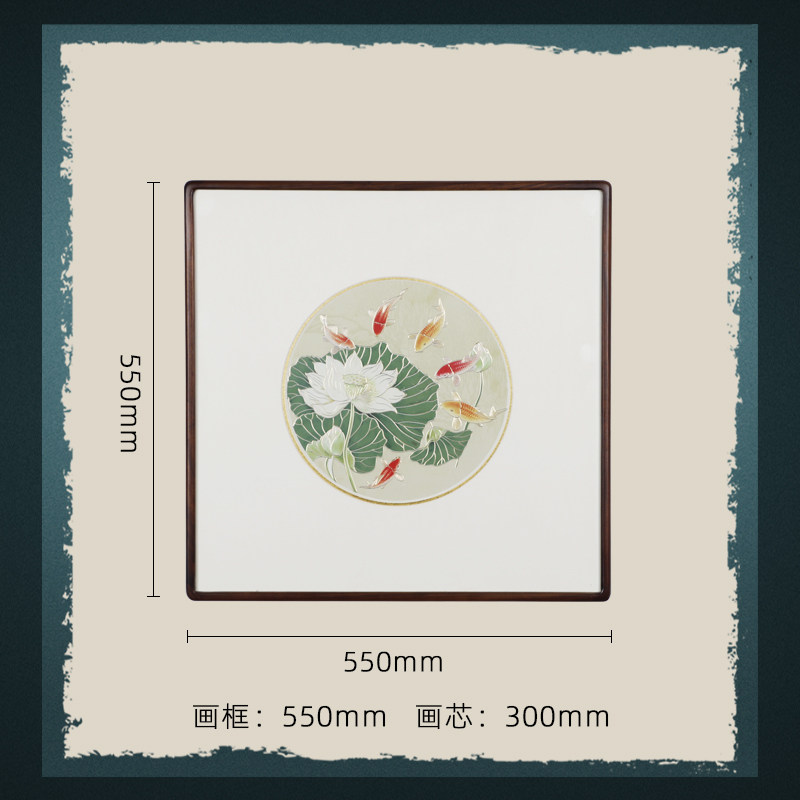 手墙厅刻 铜雕画招财荷花锦鲤 实木玄关沙发背景工客錾装饰画招财