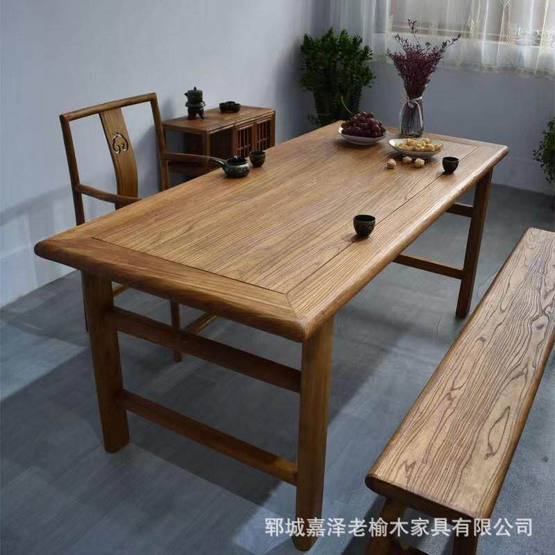 中式餐桌椅组合风化老门板原木茶桌茶台老榆木实木桌复古民宿餐厅