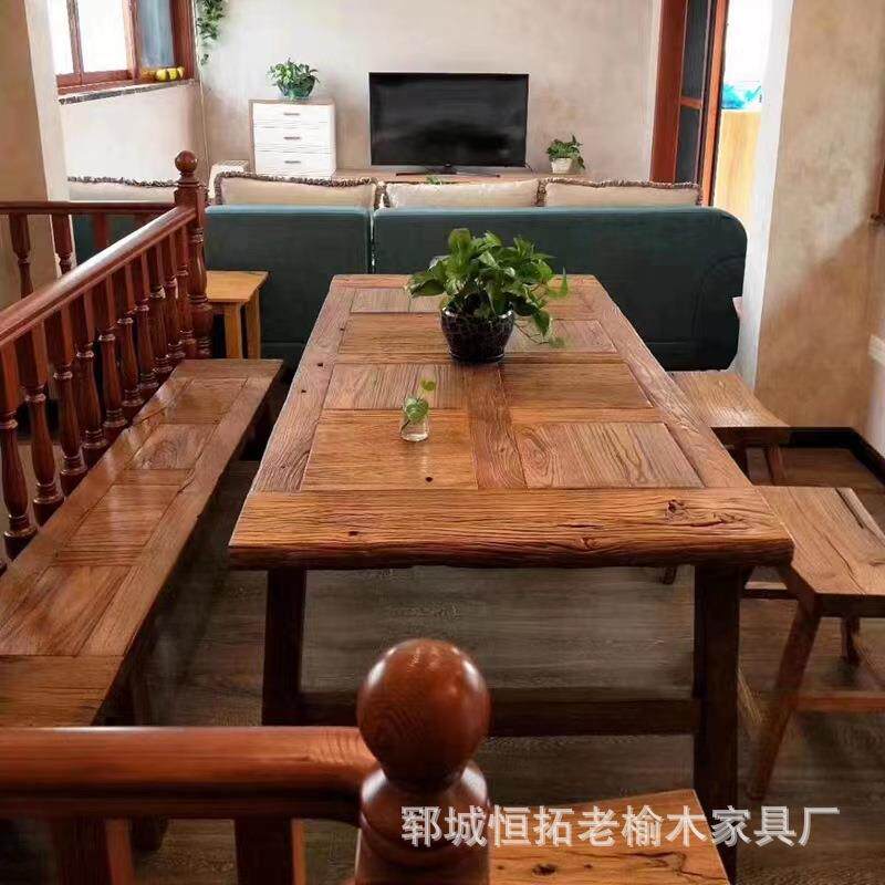 新中式茶桌老榆木茶台民宿餐厅仿古茶几功夫泡茶桌小户型桌子