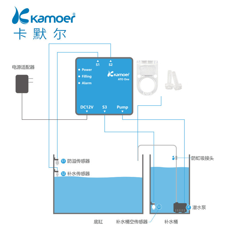 卡默尔 卡莫尔鱼缸水磁箱自外线红动补水器 电子族吸双重安全探头