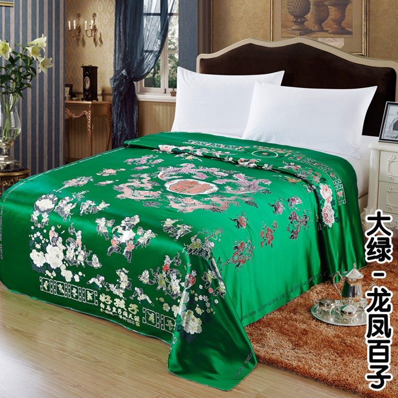 婚庆床品杭州丝绸被面 软缎绸缎被面织锦缎结婚被面子 龙凤百子图