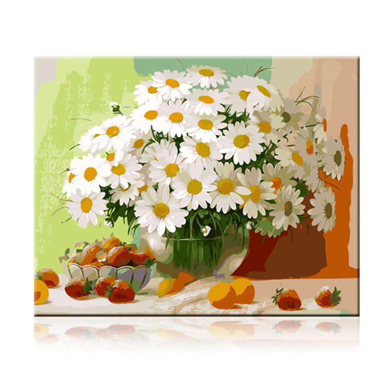 小雏菊diy手绘数字油画餐厅大幅花卉油彩手工画装饰画静物花瓶