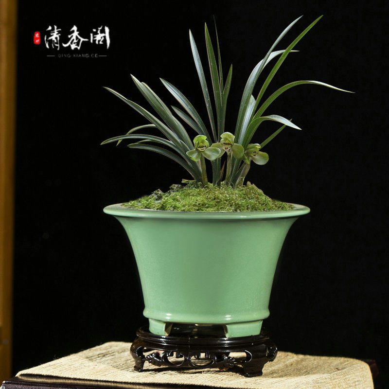 清香阁宜兴紫砂天蓝釉春兰绿云桌面青釉小型花卉绿植花盆具送底座,鲜花速递/花卉仿真/绿植园艺,花盆,淘宝优惠券,粉丝福利购,淘宝优惠卷