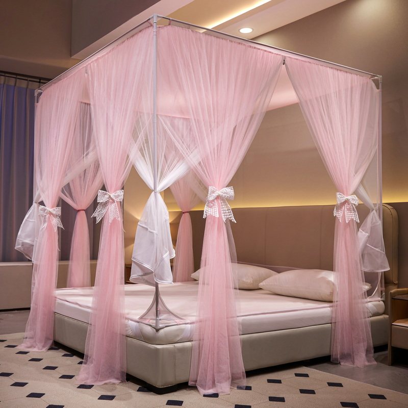 加固绑带坐床式蚊帐公主风双层防尘顶床笠款纹账纱三开门家用卧室
