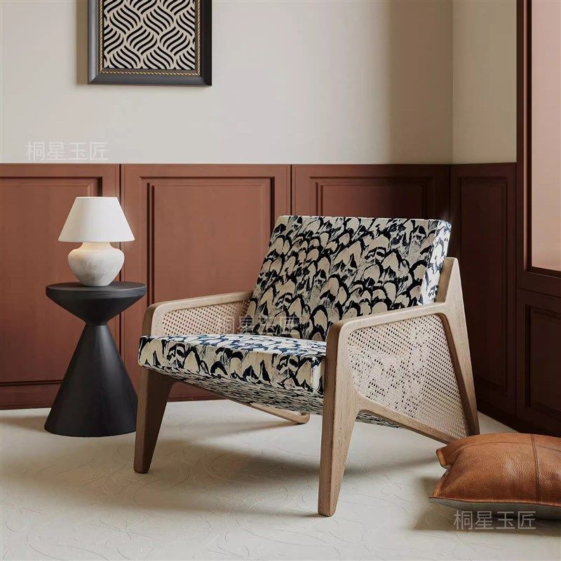 实木藤编椅子东南亚复古单人沙发设计师休闲椅中古原木风民宿家具,住宅家具,沙发椅,淘宝优惠券,粉丝福利购,淘宝优惠卷