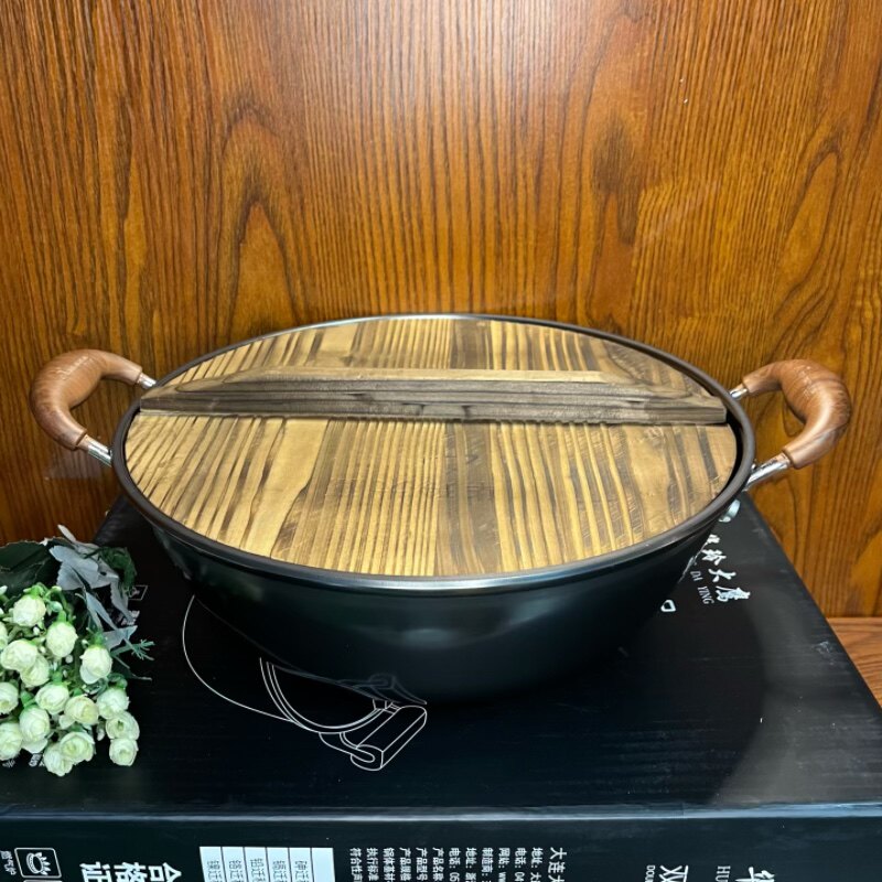 华玲大鹰铸铁锅家用炒菜大容量无涂层加深圆底双耳炖锅加厚汤锅