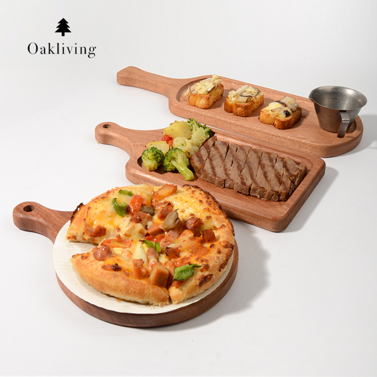 oakliving西餐牛排盘西式点心盘糕点披萨盘餐厅下午茶托盘实木盘