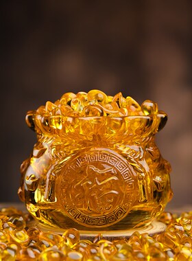 玻璃水晶聚宝盆元宝摆件客厅家用招财聚财存钱罐财位办公室摆件