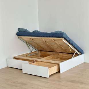 简约小户型实木榻榻米储物床侧开气压高箱落地1.2米1.5米儿童床