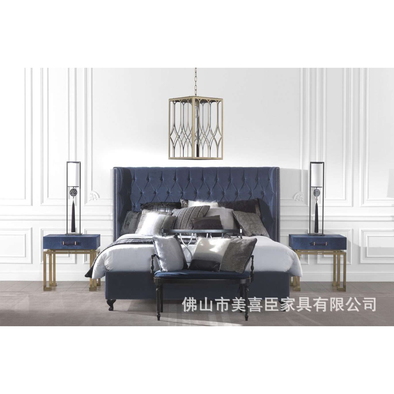 美式拉扣双人床轻奢现代简约 欧式双人主卧婚床绒布大床家具