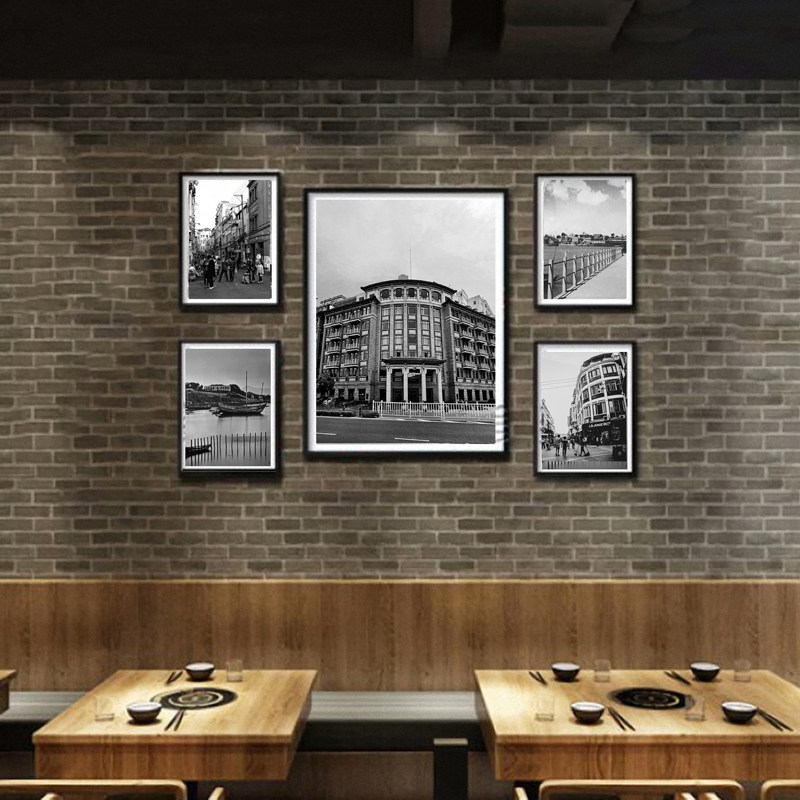 老厦门餐厅小吃店挂画复古怀旧装壁画饭店墙面装饰黑白照片墙饰画