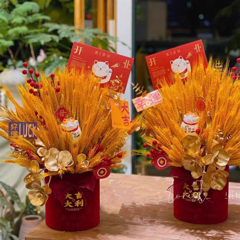金色饰麦摄业贺礼 天然麦穗乾燥花抱富桶桌面装饰摆大 拍开道具