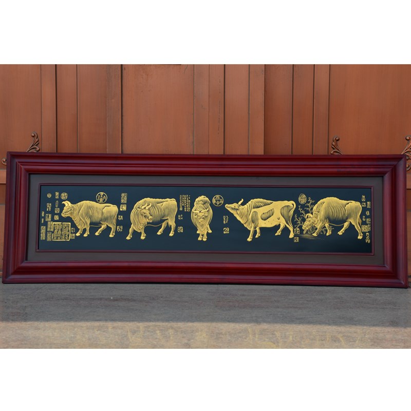 金雕画五牛图铜板雕刻镀金画壁画店铺办公室挂画开业礼品