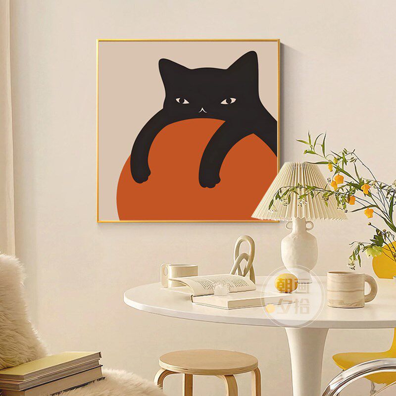 治愈系抽象可爱小猫咪玄关客厅装饰画动物儿童房卧室床头挂画摆画
