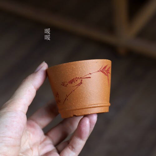 底线敞口圆盆原矿降坡泥  半手工精品刻绘 送底盘+孔垫