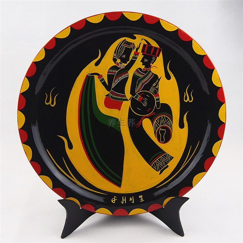 四川西昌凉山四川特产彝族漆器手工绘画人物画盘摆件饰品家俱文玩