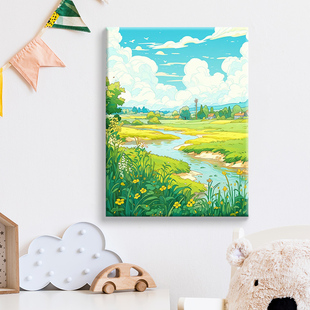 春日田野间diy数字油画丙烯填充手绘手工治愈减压油彩涂色装 饰画