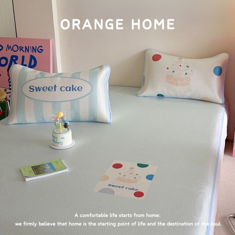 【奶油泡芙】夏季凉席三件套冰丝凉感冰藤席少女心可爱卡通可机洗,床上用品,冰丝席,淘宝优惠券,粉丝福利购,淘宝优惠卷