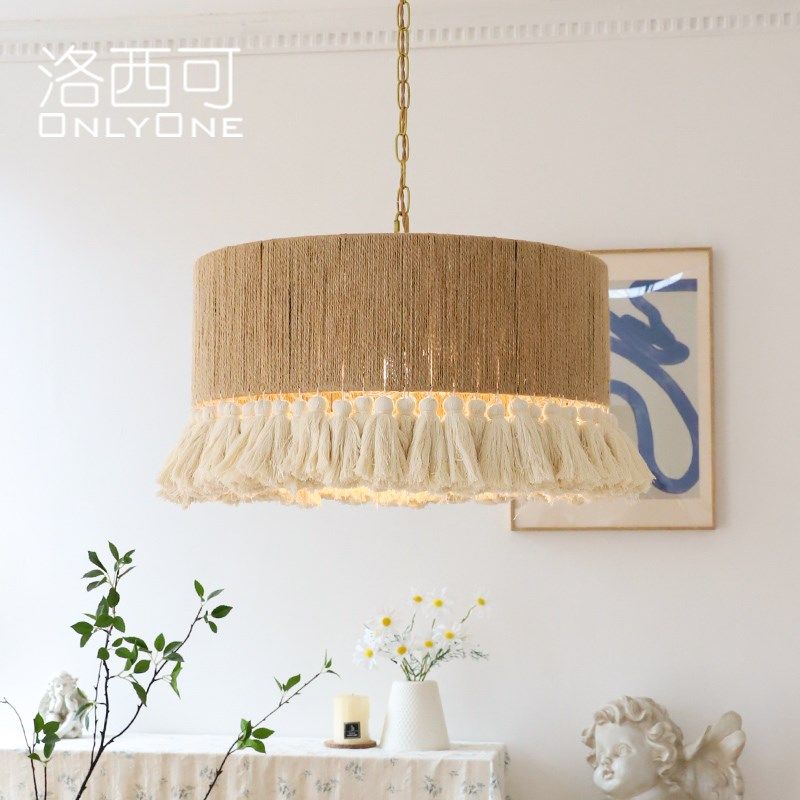 洛西可 复古波西亚麻绳流苏吊灯 侘寂风极简创意卧室餐厅民宿灯具,家装灯饰光源,卧室/书房吊灯,淘宝优惠券,粉丝福利购,淘宝优惠卷
