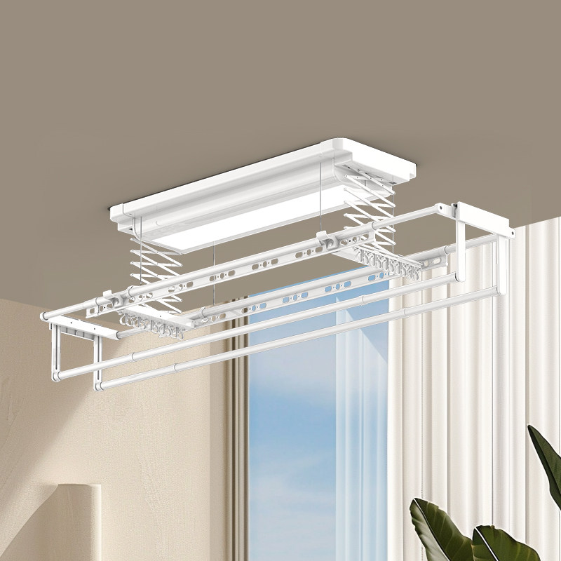 四驱钢丝电动晾衣架遥控升降家用阳台晒衣架超薄嵌入智能晾衣杆机