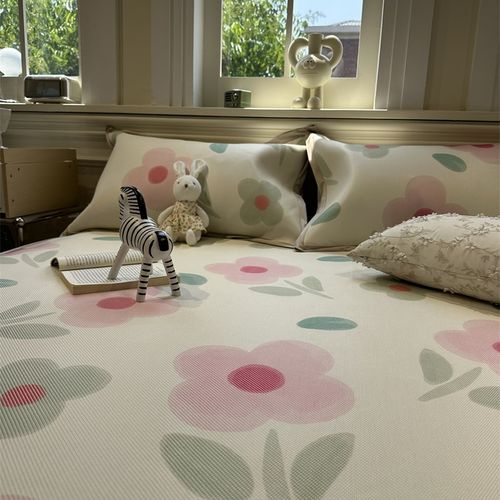 粉色田园小碎花冰丝藤席可机洗夏凉席三件套空调席子柔软1.5m1.8