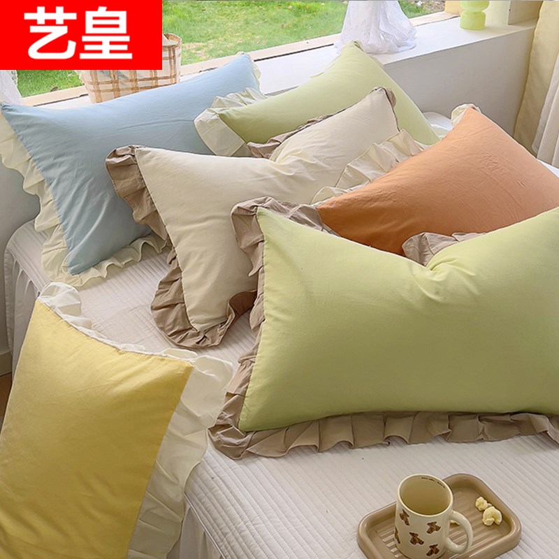 2024新款全棉水洗棉花边荷叶边枕套一对装夏天48x74cm枕头套单个