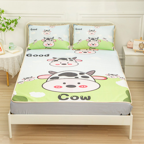 牛牛可爱儿童学生凉席三件套夏季冰丝席单人宿舍可水洗可机洗折叠
