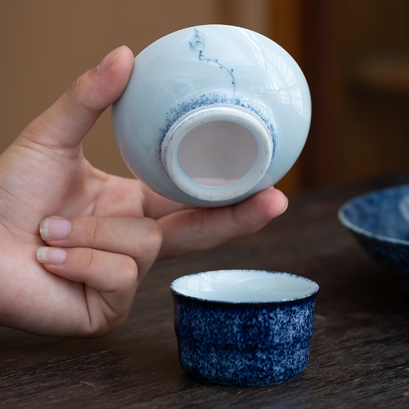 陶瓷手绘荷花茶漏茶漏斗青花瓷茶滤茶叶过滤器网架功夫茶具配件