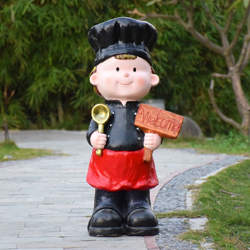 卡通黑板厨师雕塑饭人装饰酒店餐厅咖啡厅商迎迎宾摆件店物欢场牌