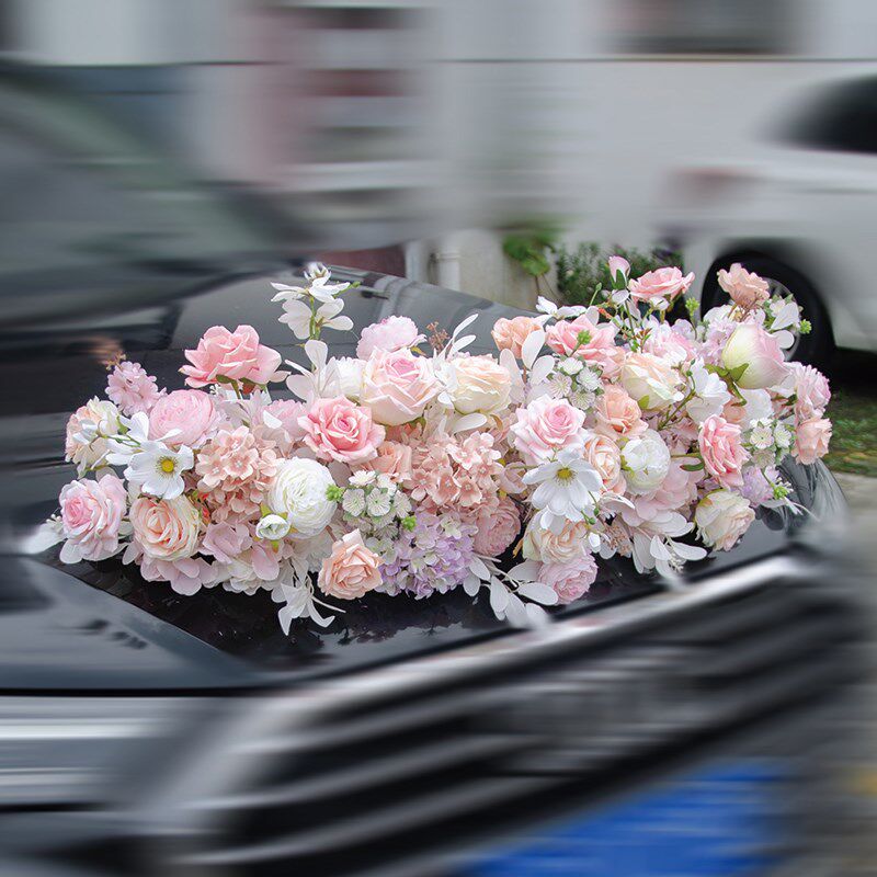婚礼仿真装饰成品车头花艺 假花绢花欧式色系婚车手工花艺布置