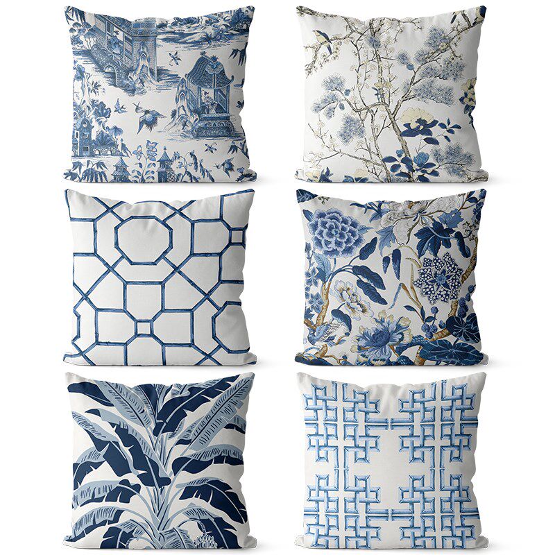 中式古典几何蓝色图案双面棉麻抱枕沙发靠垫床头大靠背腰枕套定制,居家布艺,靠垫/抱枕,淘宝优惠券,粉丝福利购,淘宝优惠卷